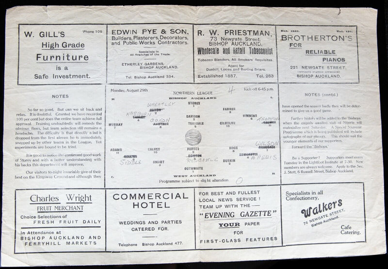 BISHOP AUCKLAND AFC v WEST AUCKLAND 29/8/1949 NORTHERN LEAGUE FOOTBALL PROGRAMME