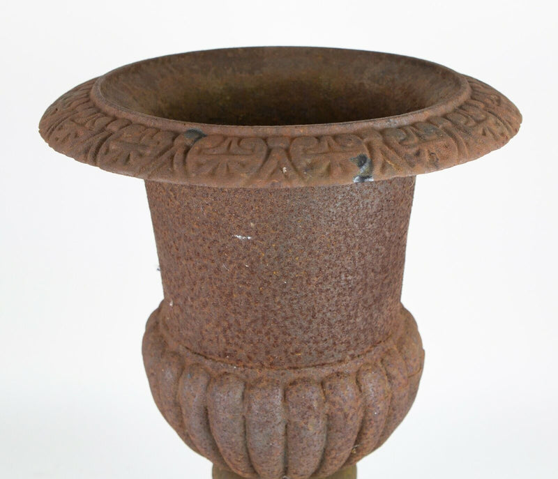 CAST IRON CAMPANA URN PLANTER VASE ON SQUARE PLINTH BASE GARDEN ORNAMENT