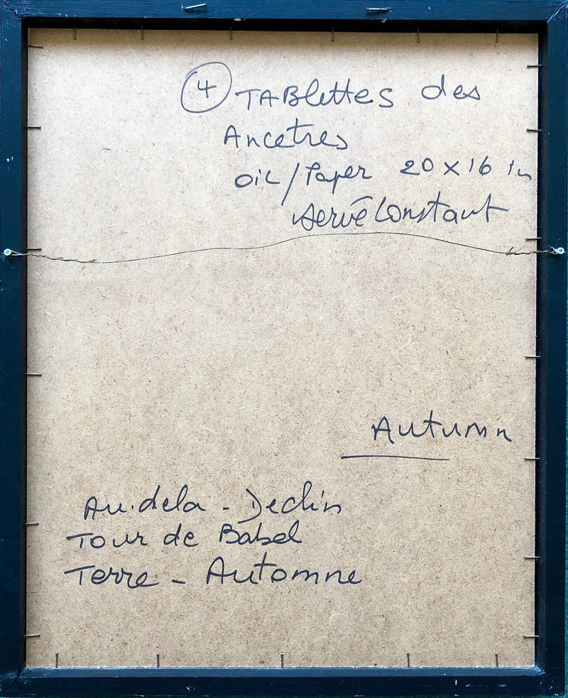 HERVÈ CONSTANT 'TABLETTES DES ANCESTRES' SIGNED ABSTRACT OIL ON PAPER