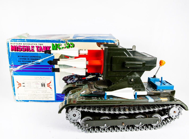 MASUDAYA, MISSILE TANK MS33, VINTAGE JAPANESE TIN PLATE MODEL ARMY TOY, BOXED