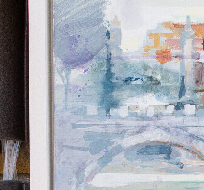 § DAVID ESCARABAJAL 'RIVER REFLECTIONS I' CITY SCENE OIL ON CANVAS SIGNED