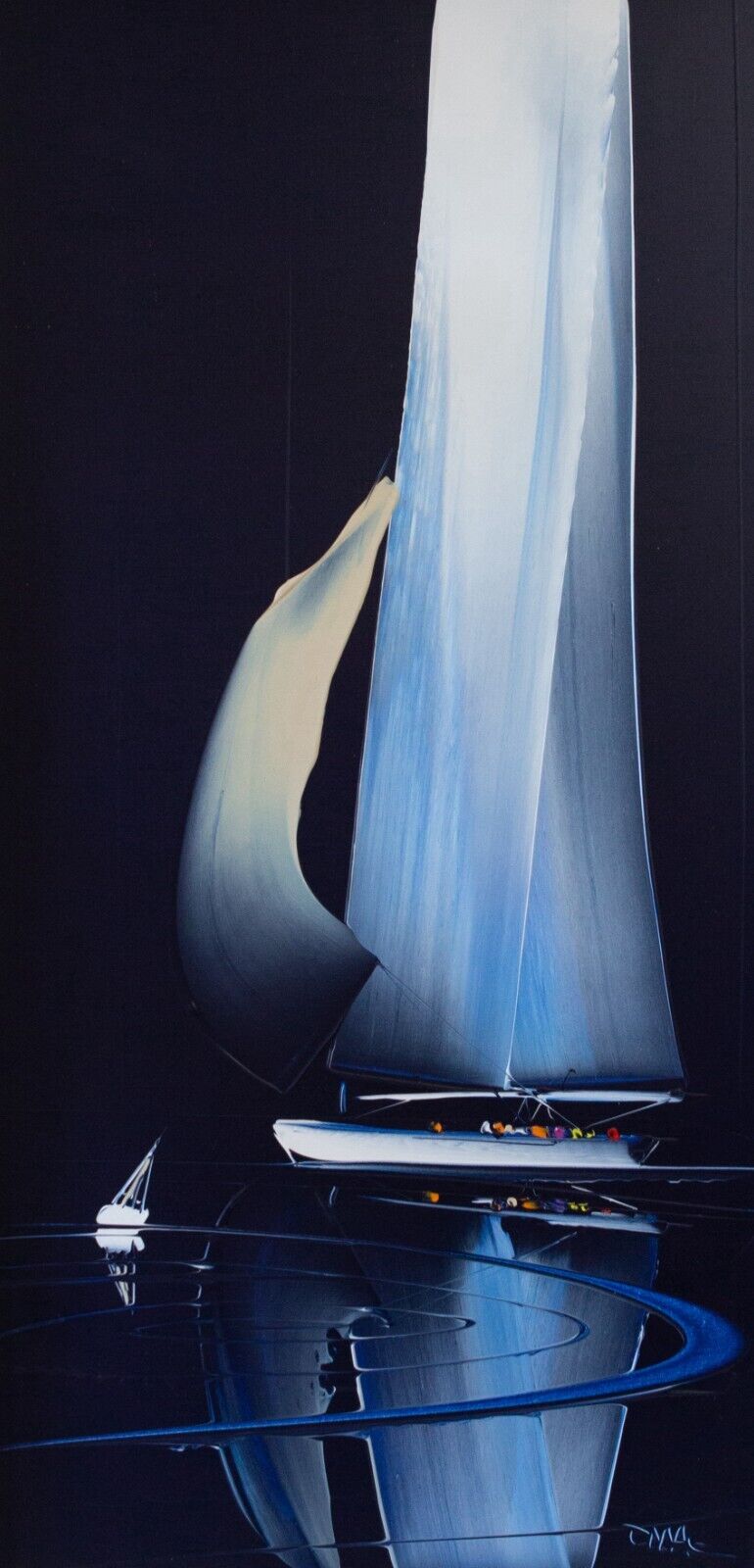 DUNCAN MACGREGOR 'SAILING/MOORING' BOAT SEASCAPE, LARGE ACRYLIC PAINTING, SIGNED