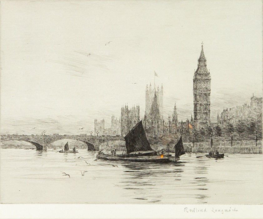 ROWLAND LANGMAID (BRITISH, 1897-1956) -WESTMINSTER- LONDON ETCHING PRINT, SIGNED