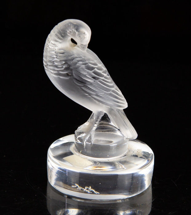 LALIQUE FRANCE CLEAR/FROSTED CRYSTAL GLASS TURTLE DOVE BIRD PAPERWEIGHT FIGURE