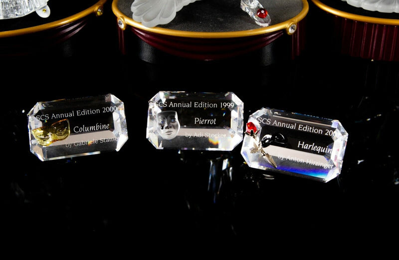 SWAROVSKI CRYSTAL, PIERROT COLUMBINE & HARLEQUIN, MASQUERADE FIGURE ORNAMENT SET