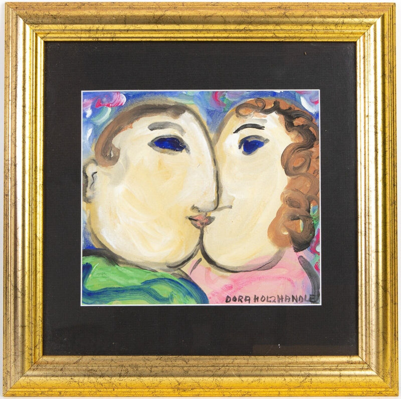 DORA HOLZHANDLER 'THE KISS' ORIGINAL WATERCOLOUR, SIGNED