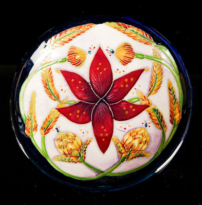 MOORCROFT POTTERY 'DELONIX' SHIRLEY HAYES FLORAL FLOWER PIN DISH PLATE, 12cm