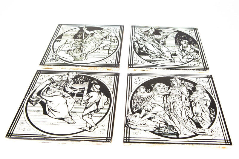 JOHN MOYR SMITH for MINTONS - SET OF 4 BIBLE BIBLICAL SCENE TILES, BLACK/WHITE