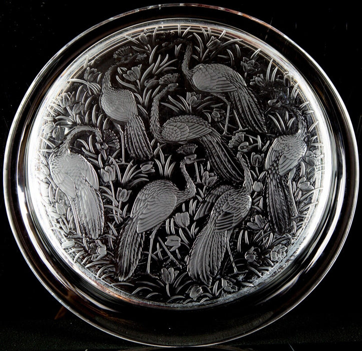 LALIQUE, FRANCE -NIGERIAN- LARGE PEACOCKS DESIGN CHARGER PLAQUE PLATE, SIGNED