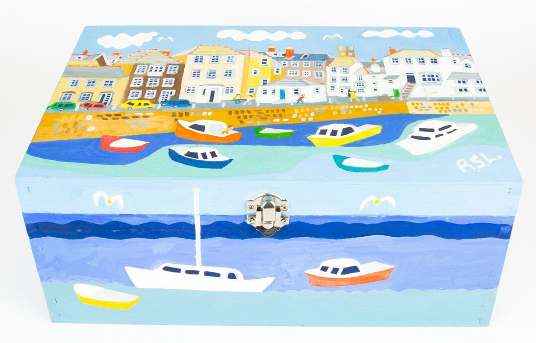 RICHARD LODEY, FALMOUTH, CORNWALL ACRYLIC & GOUACHE WOOD CHEST BOX SIGNED