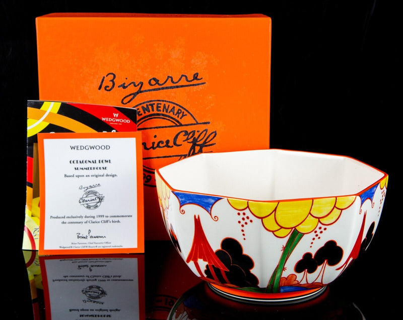 CLARICE CLIFF BY WEDGWOOD 'SUMMERHOUSE' BIZARRE OCTAGONAL BOWL, BOXED & C.O.A.