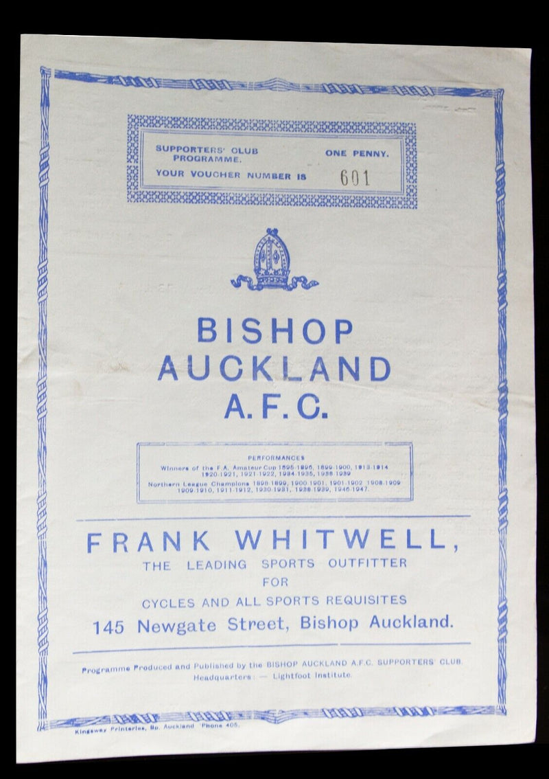 BISHOP AUCKLAND AFC v EVENWOOD TOWN, 3/4/1948 NORTHERN LEAGUE FOOTBALL PROGRAMME