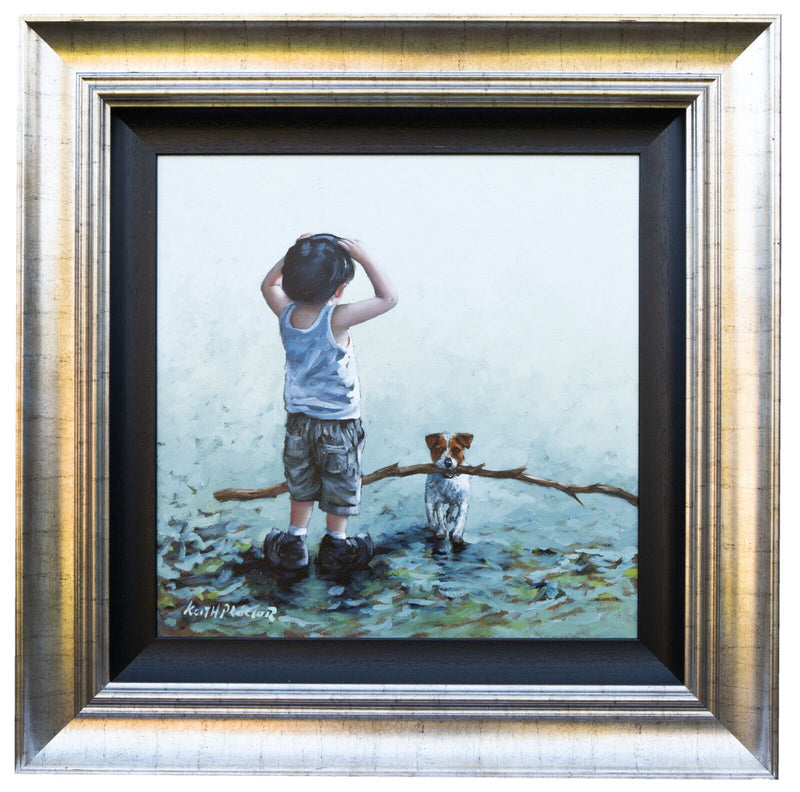 KEITH PROCTOR 'HOT DIGIDY DOG' BOY & TERRIER, LARGE ORIGINAL OIL PAINTING SIGNED