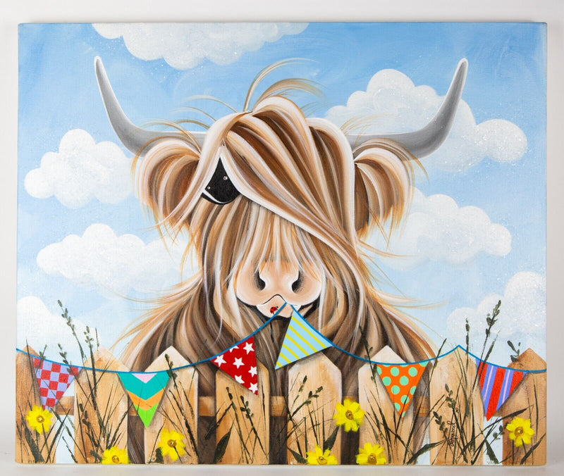 JENNIFER HOGWOOD (b.1980) -FUN IN THE SUN- HIGHLAND COW, ORIGINAL OIL PAINTING