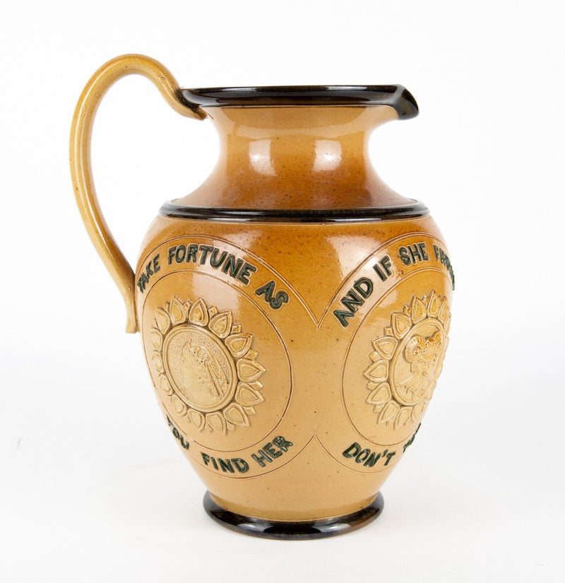 TAKE FORTUNE AS YOU FIND HER - LARGE ROYAL DOULTON LAMBETH STONEWARE MOTTO JUG