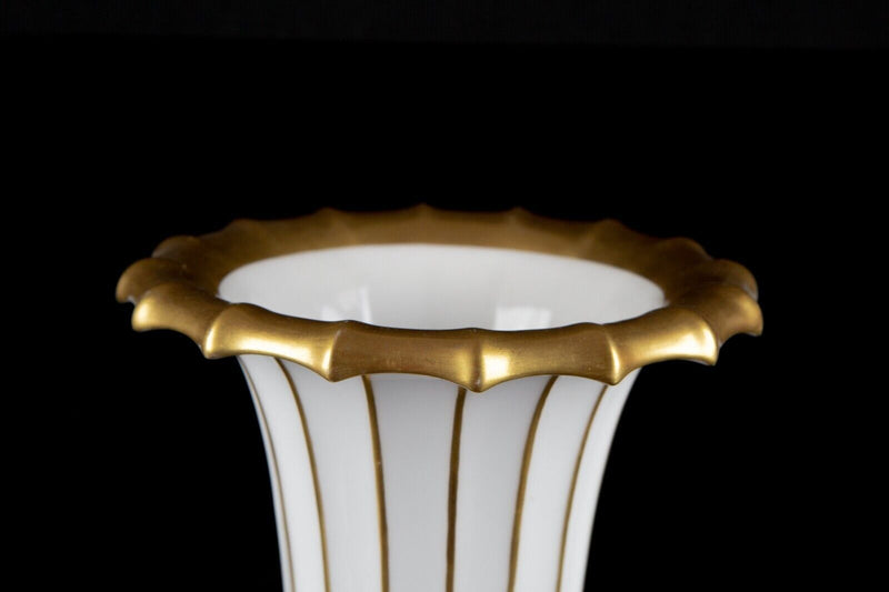 ROYAL COPENHAGEN 'HENRIETTE' PAINTED FLORAL GILT LARGE FLUTED TRUMPET VASE 8569