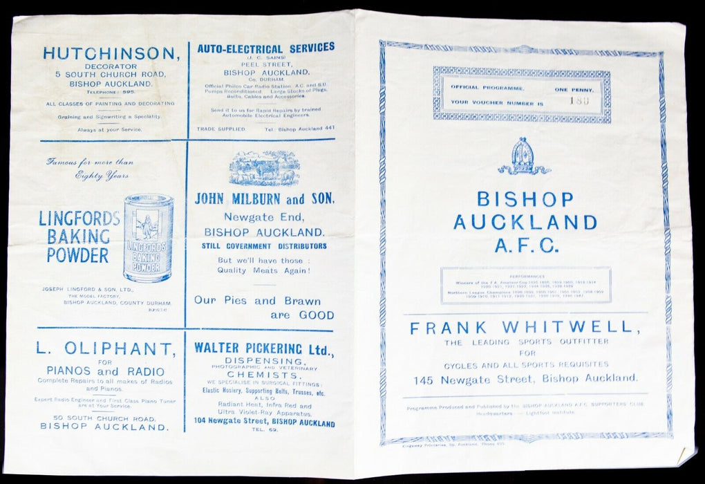 BISHOP AUCKLAND AFC v SOUTH BANK, 6/9/1947 NORTHERN LEAGUE FOOTBALL PROGRAMME