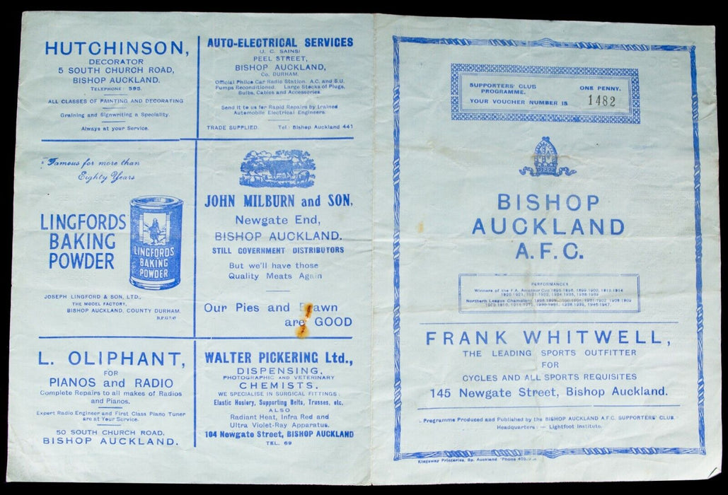 BISHOP AUCKLAND AFC v FERRYHILL ATHLETIC, 21/4/1948 NORTHERN LEAGUE PROGRAMME