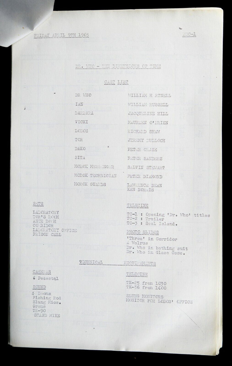 B.B.C DOCTOR WHO 'DIMENSIONS OF TIME' 1965 SERIES Q EPISODE 2 SCRIPT BY GLYN JONES