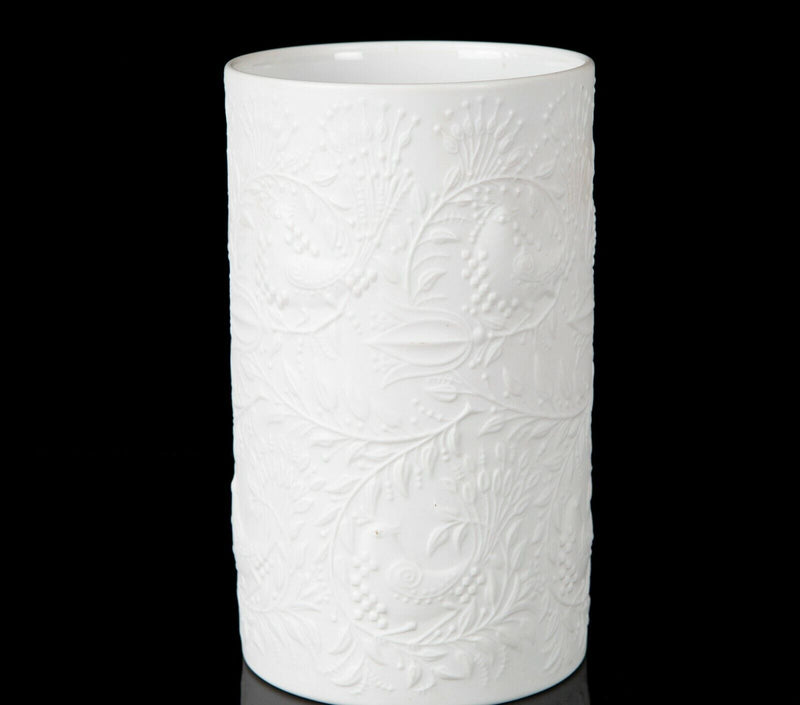 BJORN WIMBLAD for ROSENTHAL - PORCELAIN CYLINDER VASE, DECORATED BIRDS & FOLIAGE