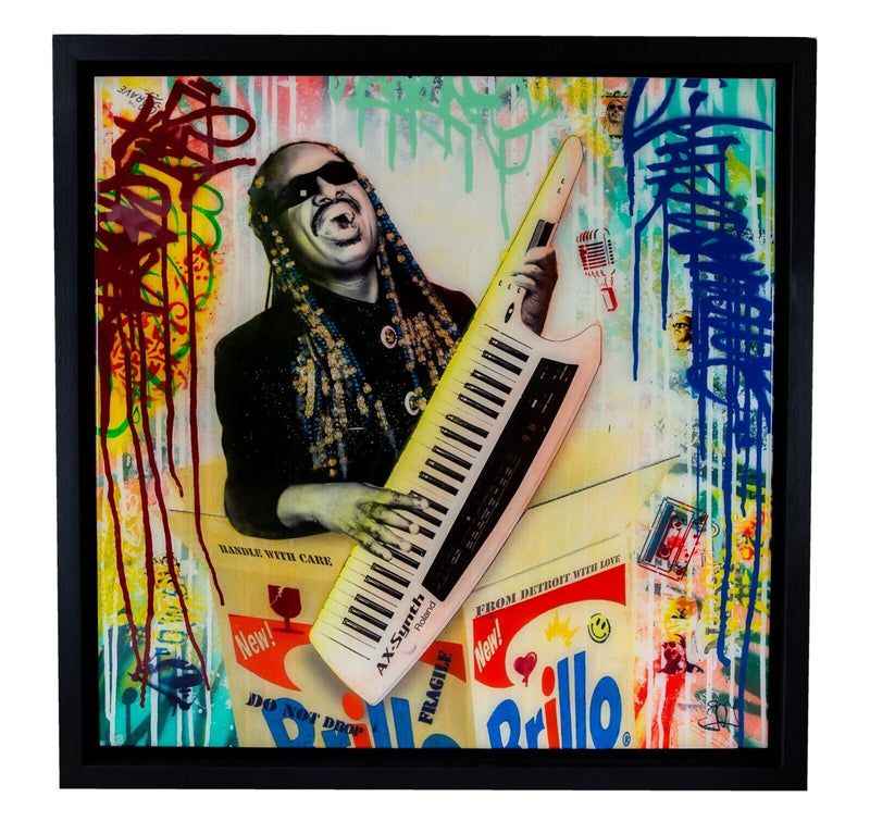 SRINJOY 'STEVIE WONDER' ORIGINAL MIXED MEDIA PAINTING, SIGNED