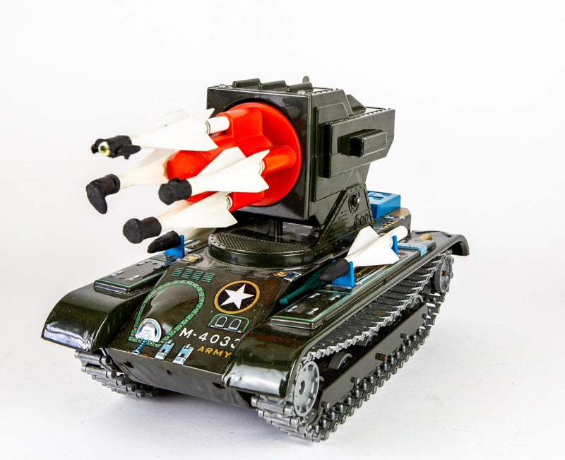 MASUDAYA, MISSILE TANK MS33, VINTAGE JAPANESE TIN PLATE MODEL ARMY TOY, BOXED
