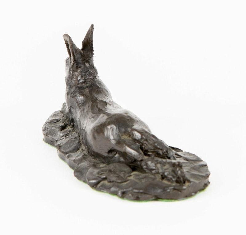 JON & LYNN BICKLEY - RECUMBENT HARE RABBIT BRONZE CAST RESIN FIGURE SCULPTURE