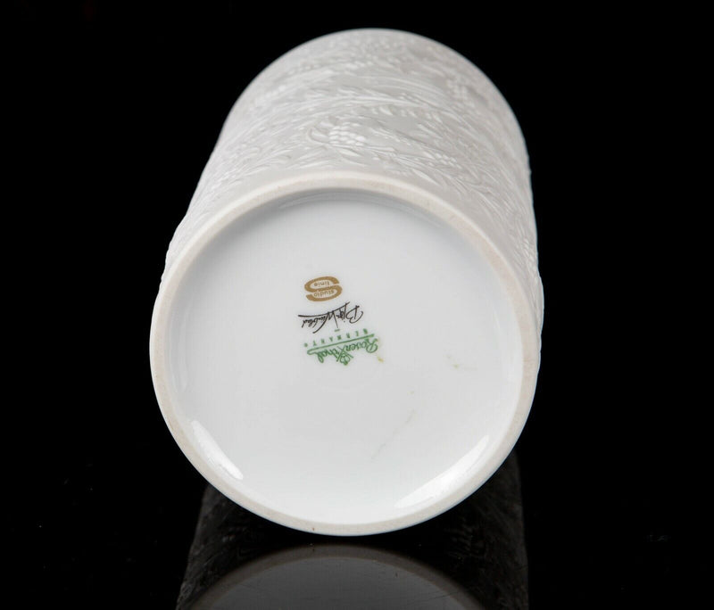 BJORN WIMBLAD for ROSENTHAL - PORCELAIN CYLINDER VASE, DECORATED BIRDS & FOLIAGE