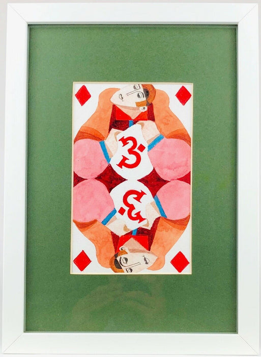 GEORGE LARGE RI RBA, THREE OF DIAMONDS, DECK OF CARDS, WATERCOLOUR ON PAPER