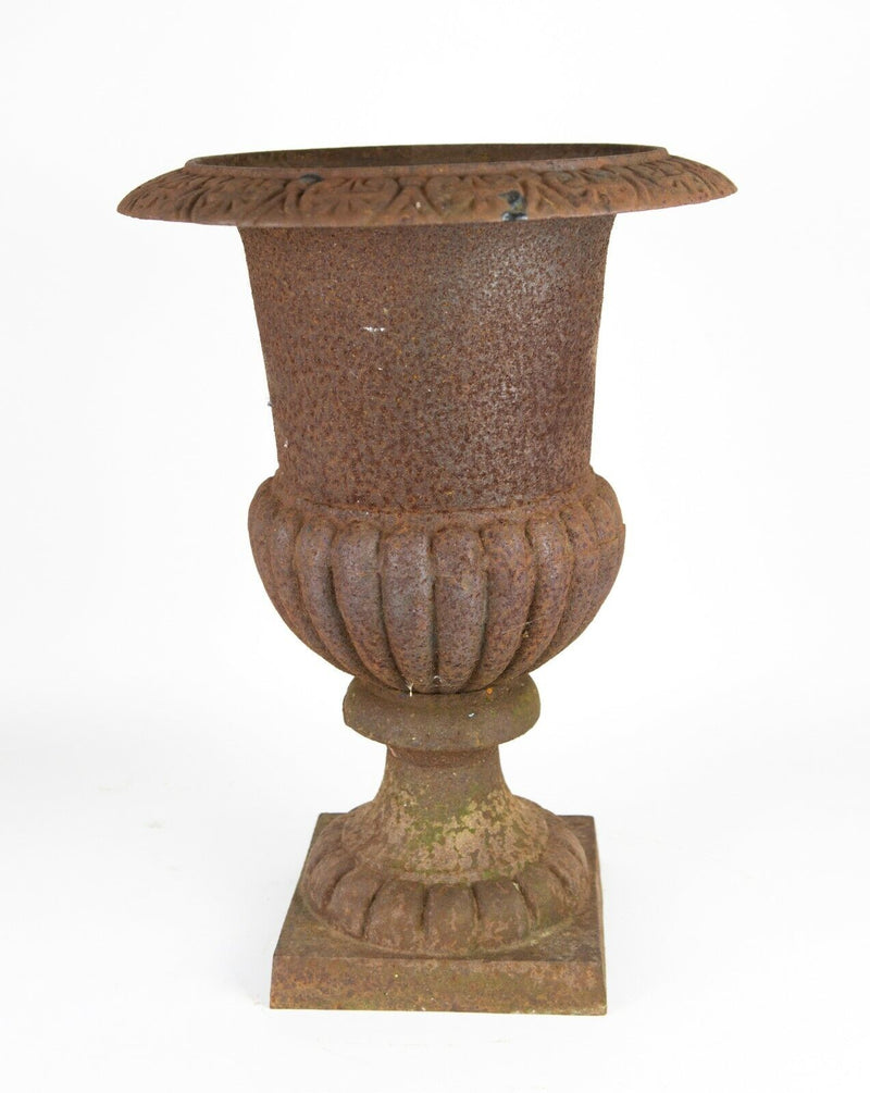 CAST IRON CAMPANA URN PLANTER VASE ON SQUARE PLINTH BASE GARDEN ORNAMENT