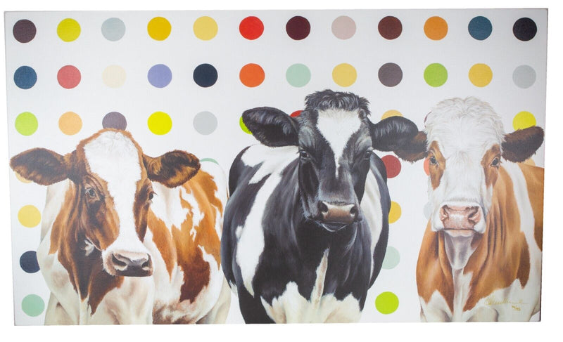HAYLEY GOODHEAD 'DAMIENS HERD' LARGE LIMITED EDITION COW PRINT 74/195 & C.O.A.