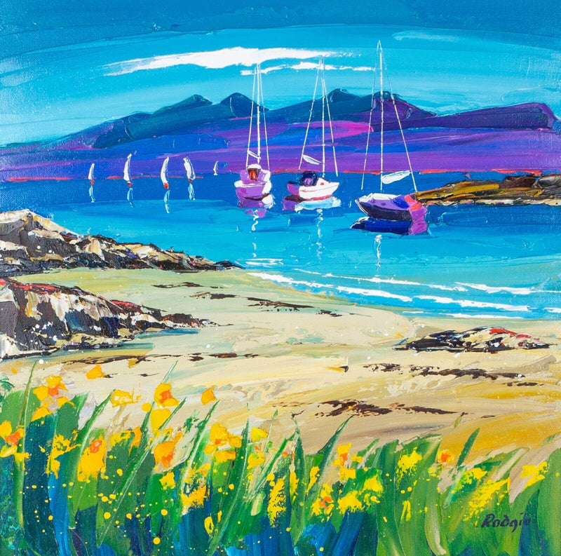 LYNN RODGIE 'SUMMER BREEZE' LOCH BOAT SCENE, OIL ON CANVAS, SIGNED