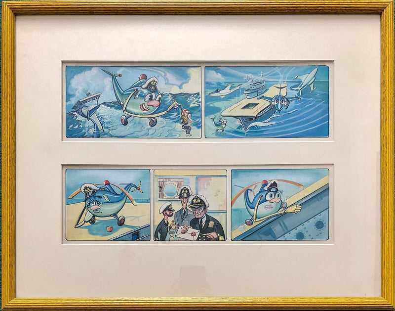 HORATIO THE HELICOPTER - ORIGINAL c1950's CHILDRENS CARTOON WATERCOLOUR ARTWORK