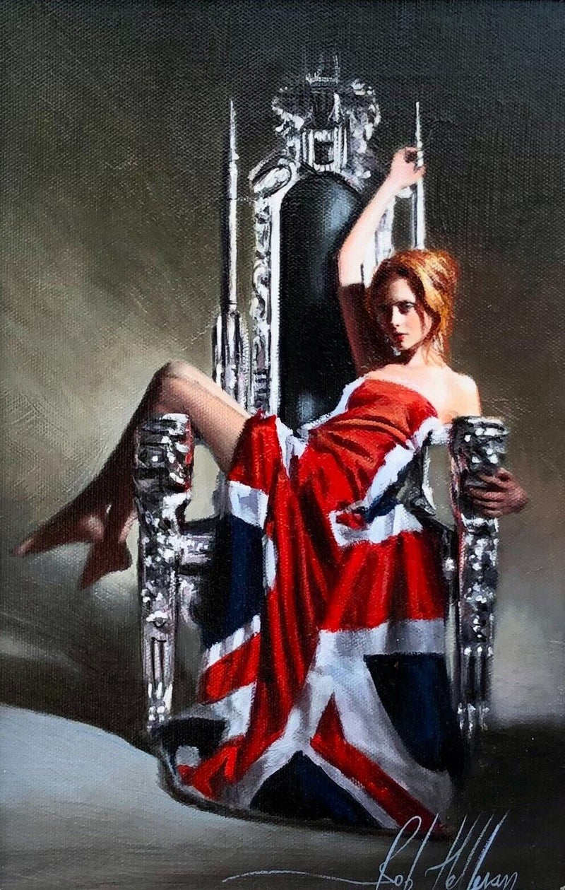 ROB HEFFERAN 'ENGLISH ROSE' UNION JACK, ORIGINAL OIL PAINTING, SIGNED