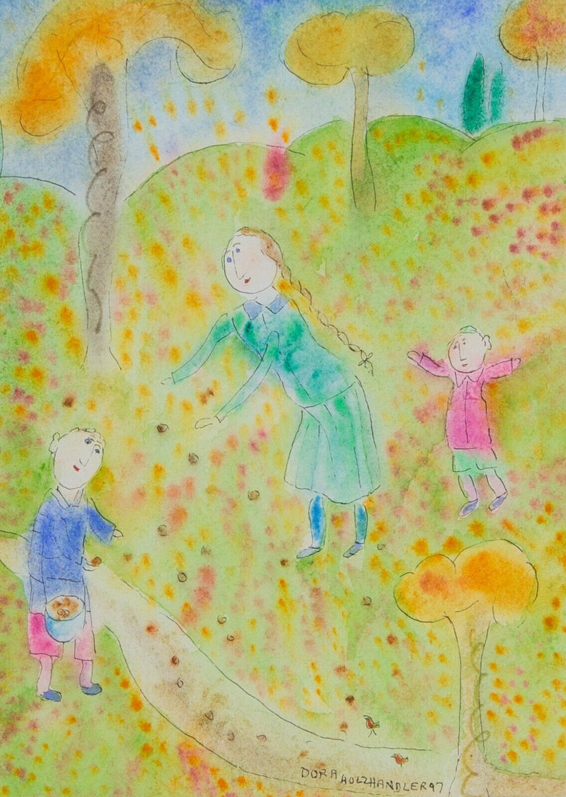 DORA HOLZHANDLER 'IN THE PARK' ORIGINAL WATERCOLOUR, SIGNED