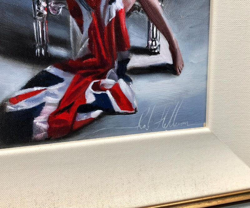ROB HEFFERAN 'ENGLISH ROSE' UNION JACK, ORIGINAL OIL PAINTING, SIGNED