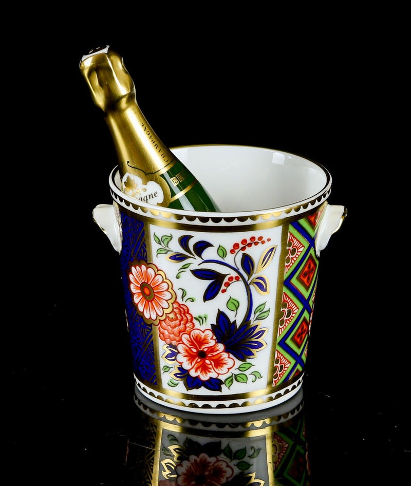 ROYAL CROWN DERBY - IMARI MINIATURE CHAMPAGNE BOTTLE & ICE BUCKET ORNAMENTS