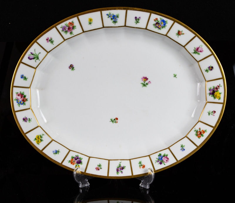 ROYAL COPENHAGEN 'HENRIETTE' PAINTED FLORAL GILT PORCELAIN OVAL SERVING DISH 8540