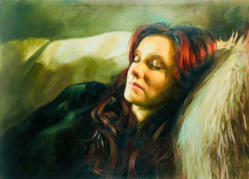 TINA SPRATT, FEMALE RESTING PORTRAIT STUDY OIL ON CANVAS SIGNED