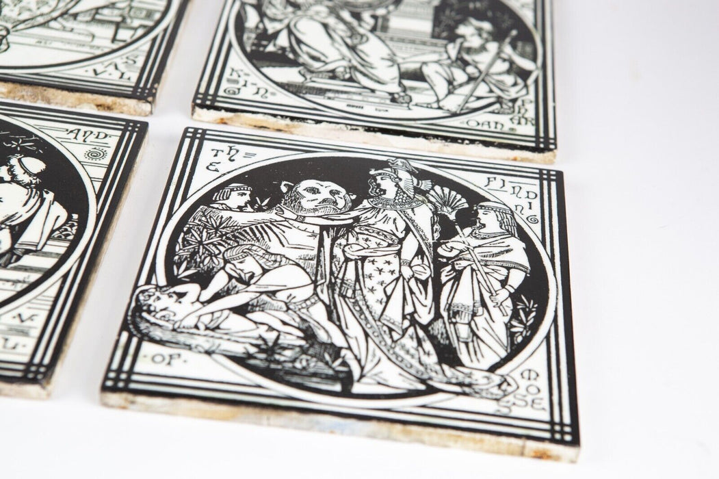 JOHN MOYR SMITH for MINTONS - SET OF 4 BIBLE BIBLICAL SCENE TILES, BLACK/WHITE