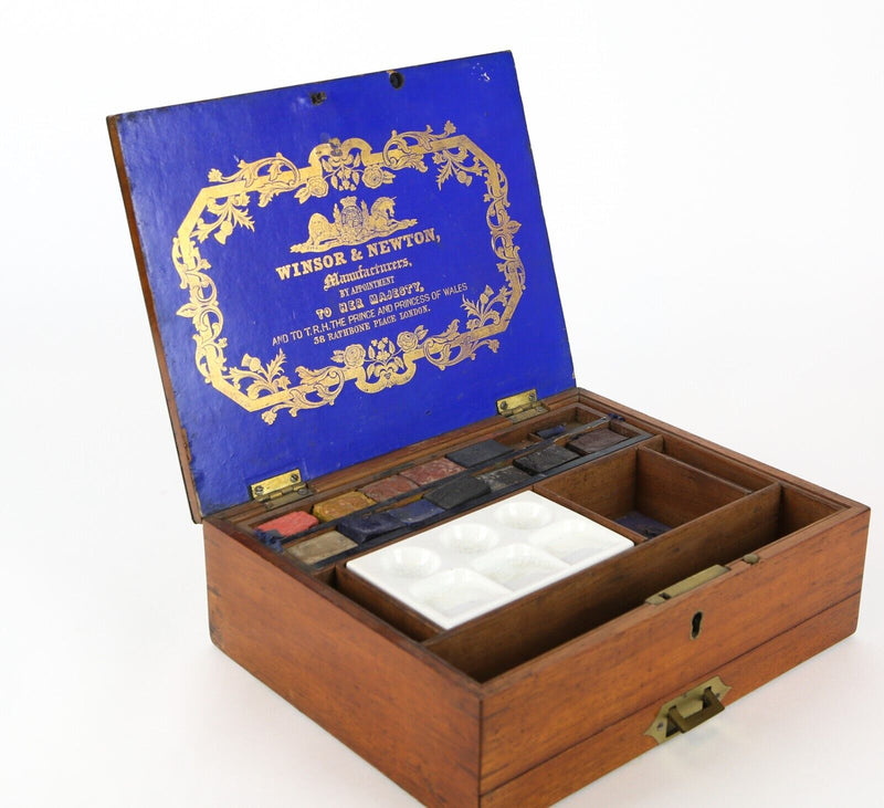 WINSOR & NEWTON - ANTIQUE VICTORIAN ARTIST'S WATERCOLOUR PAINT KIT SET WORK BOX