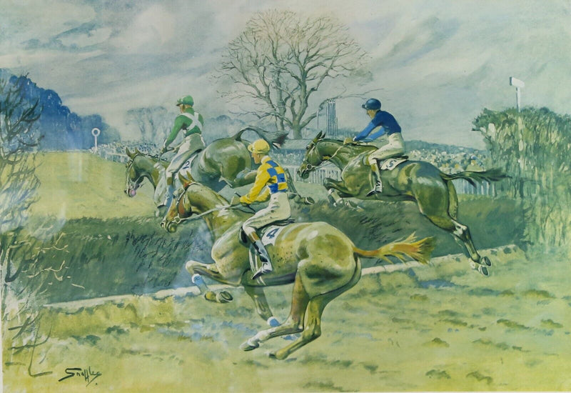 SNAFFLES, CHARLES JOHNSON PAYNE, 'SANDOWN', COLOUR HORSE RACING PRINT, SIGNED