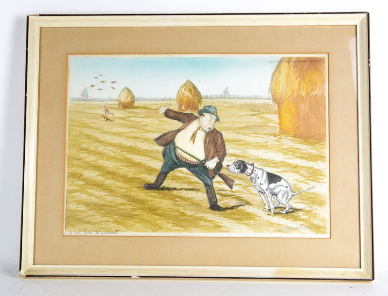 BORIS O'KLEIN 'C'EST BIEN LE MOMENT' FRENCH COMICAL DOG ETCHING PRINT, SIGNED
