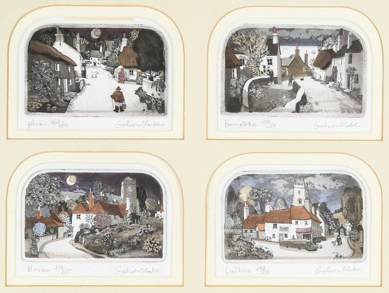 GRAHAM CLARKE 'PHEW, BRIMSTONE, BONZO, WALKIES' LIMITED EDITION ETCHING PRINTS