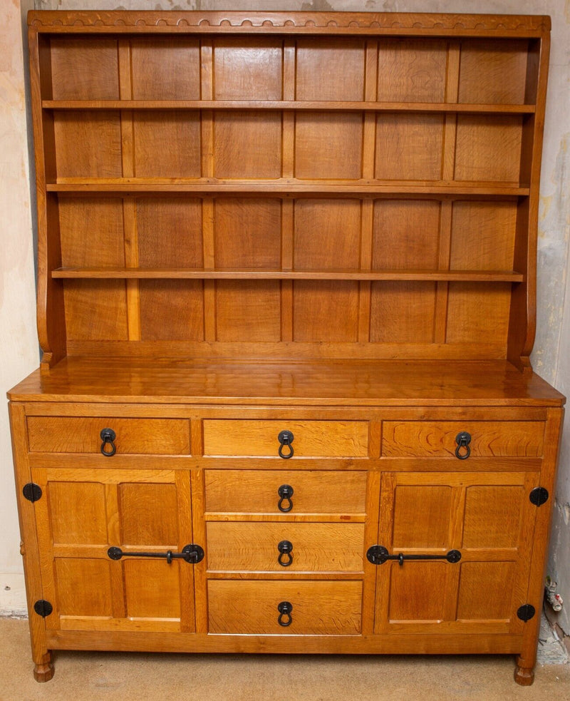 ROBERT 'MOUSEMAN' THOMPSON OF KILBURN SOLID OAK WELSH DRESSER SIDEBOARD BOOKCASE
