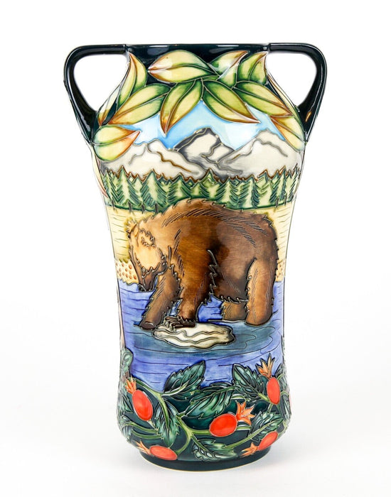 MOORCROFT POTTERY 'KATMAI' LARGE LIMITED EDITION GRIZZLY BEAR TWIN-HANDLED VASE