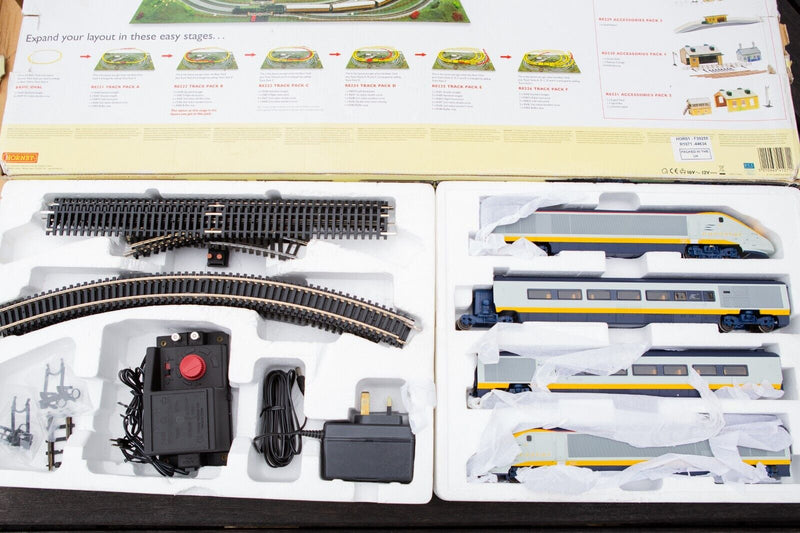HORNBY 'EUROSTAR' 00 GAUGE 4-CAR TRAIN LOCOMOTIVE TRACK SET R1071, BOXED
