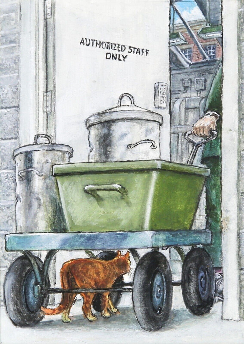 GRAHAM OAKLEY, SAMPSON THE CAT HIDING, ORIGINAL CHURCH MICE WATERCOLOUR ARTWORK