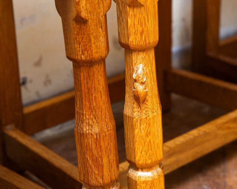 ROBERT 'MOUSEMAN' THOMPSON OF KILBURN - SET OF 4 OAK LATTICE HALL DINING CHAIRS