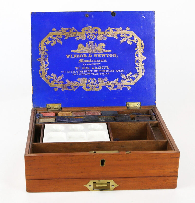 WINSOR & NEWTON - ANTIQUE VICTORIAN ARTIST'S WATERCOLOUR PAINT KIT SET WORK BOX